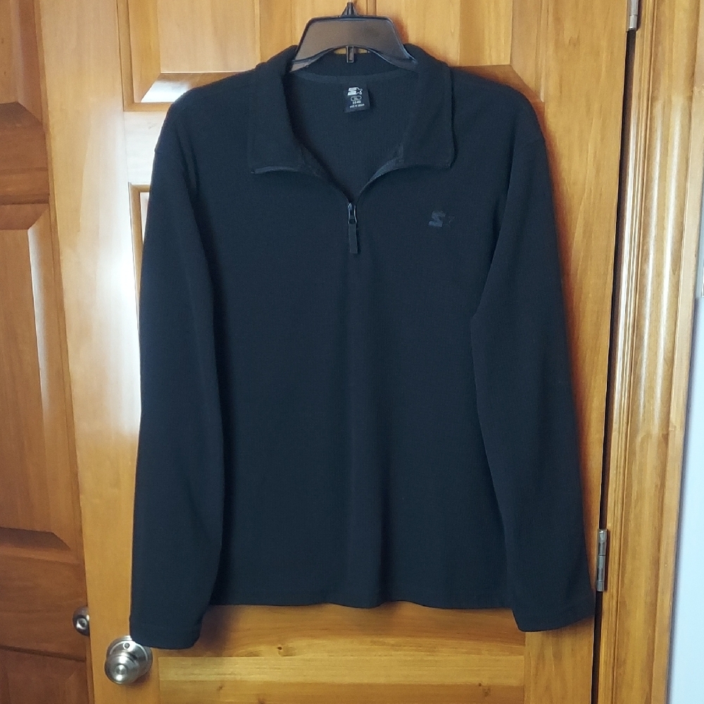 * Starter Men's Dark Black Quarter-Zip Texured Fleece Sweater, Size XL, Like New